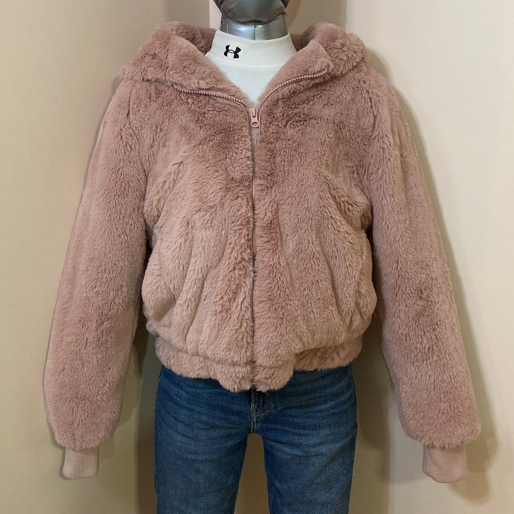 Cozy Faux Fur Hooded Jacket - Blush Pink